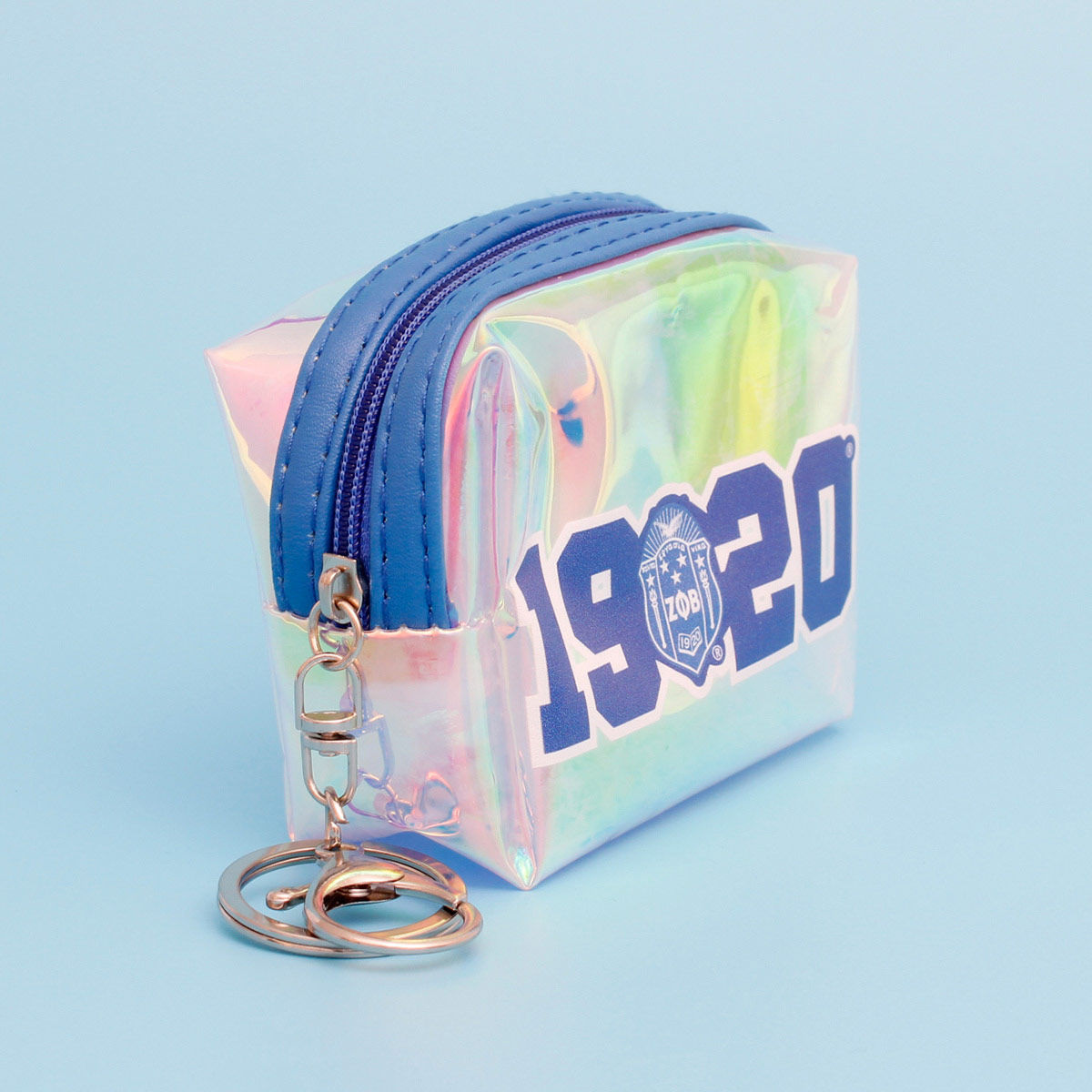 Iridescent Zipper Pouch Keychain Clip Sorority Accessory Trendy Chic