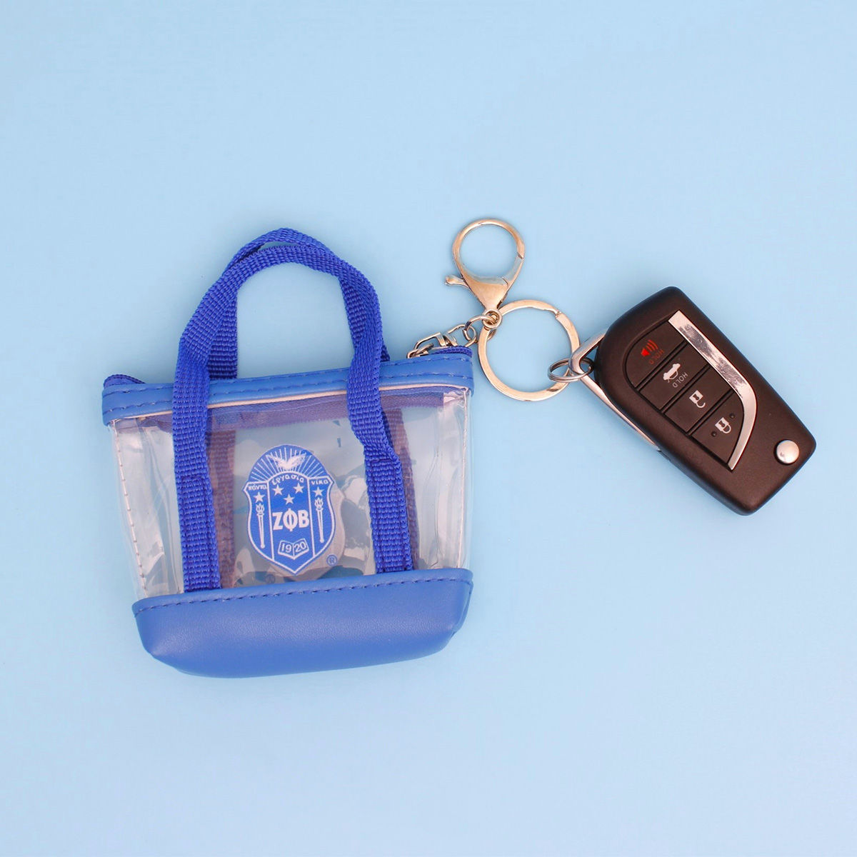 Mini Tote Zipper Pouch Keychain Clip Sorority Accessory Trendy Chic