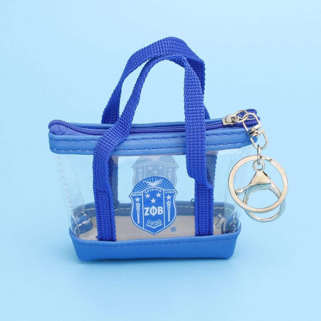 Mini Tote Zipper Pouch Keychain Clip Sorority Accessory Trendy Chic