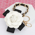 Fashion Keychain with White Camellia and Gold Chain Handbag Clip, Stylish Accessory