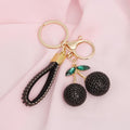 Black Rhinestone Crusted Cherry Keychain Bag Clip Stylish Accessory