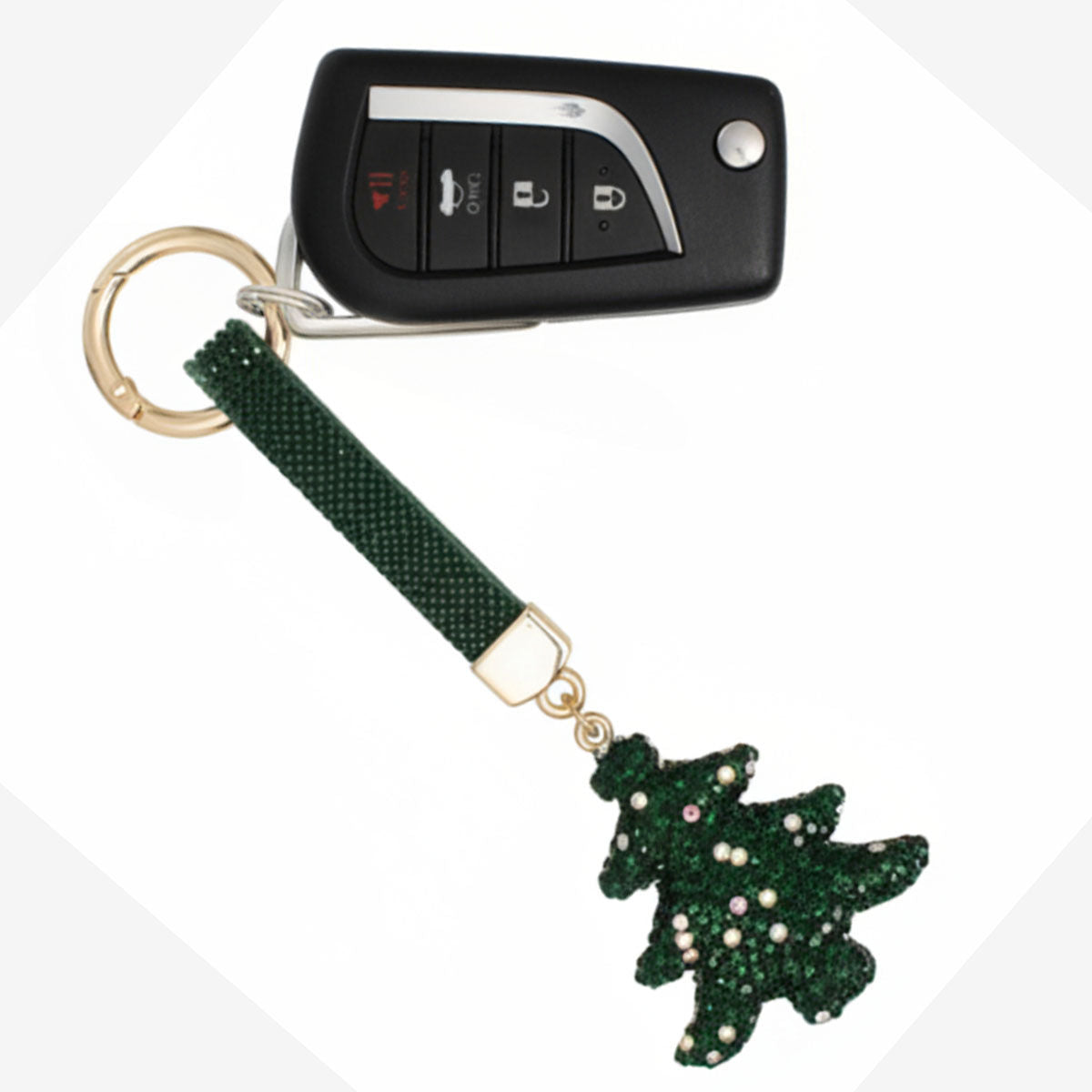 Fashion Keychain Green Shimmery Xmas Tree Purse Charm Clip Stylish Accessory