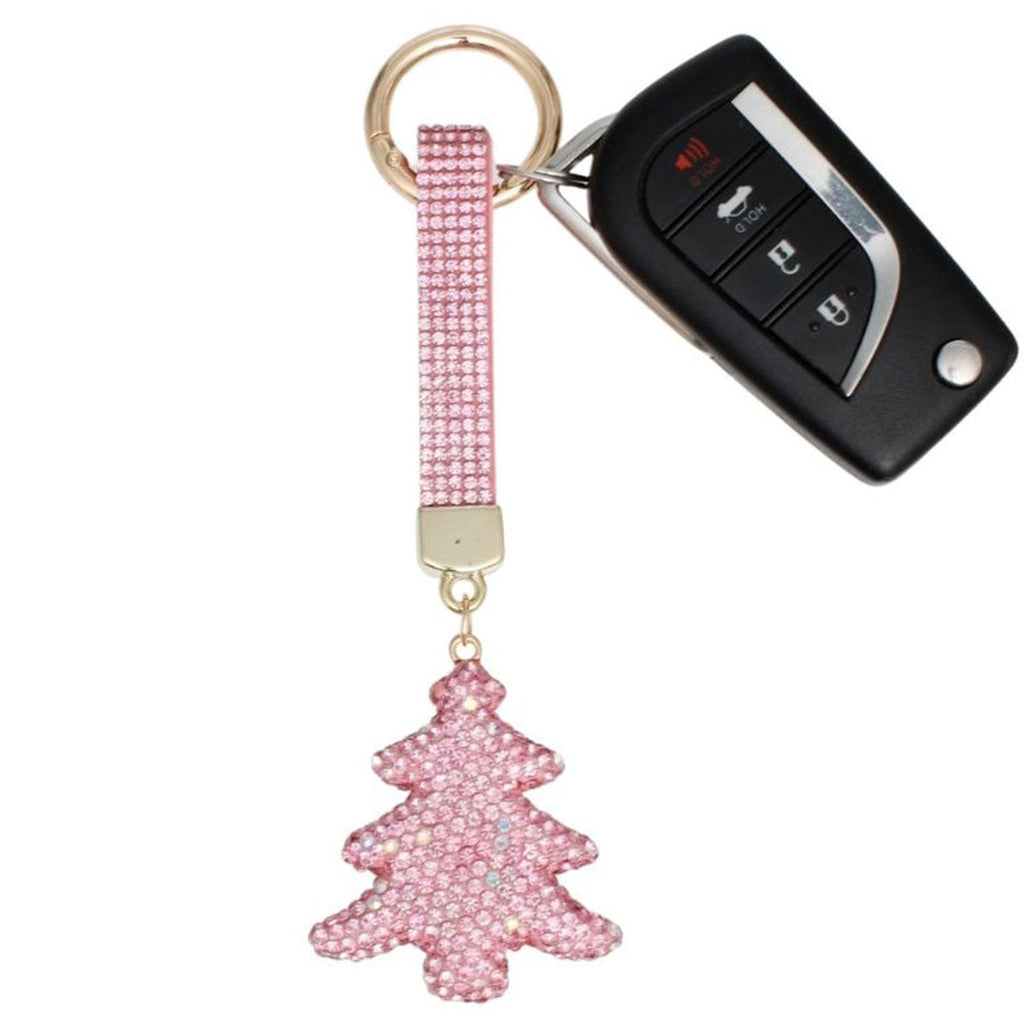 Fashion Keychain Pink Shimmery Xmas Tree Purse Charm Clip Stylish Accessory
