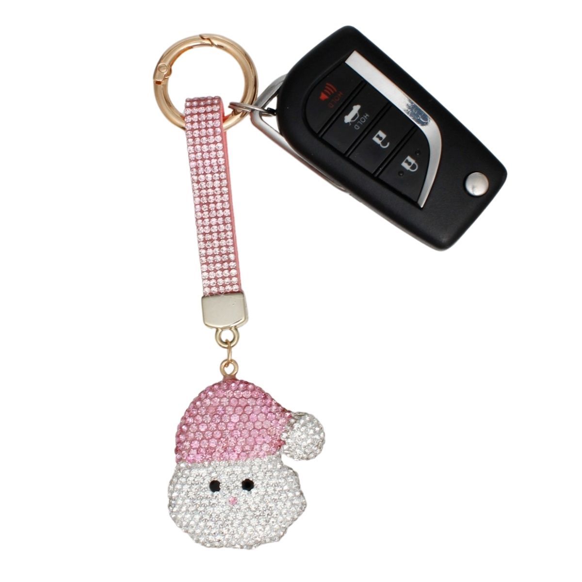 Keychain Purse Charm Clip Pink Glittery Santa Xmas Accessory Trendy