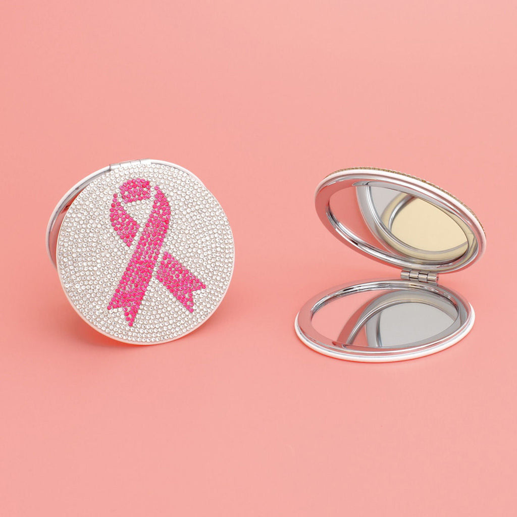 Compact Mirror Pink Ribbon Breast Cancer Bling Stylish Accessory