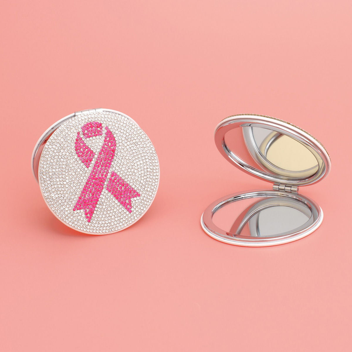 Compact Mirror Pink Ribbon Breast Cancer Bling Stylish Accessory