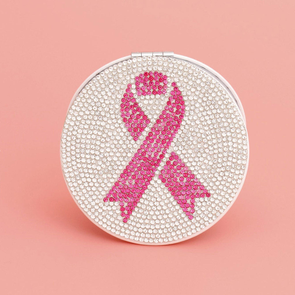 Compact Mirror Pink Ribbon Breast Cancer Bling Stylish Accessory