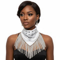 Statement Necklace with White Bandana Bling Fringe Stylish Accessory