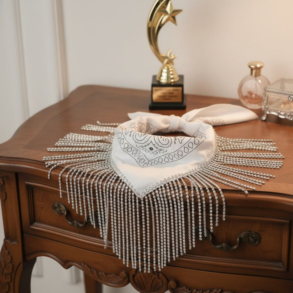 Statement Necklace with White Bandana Bling Fringe Stylish Accessory