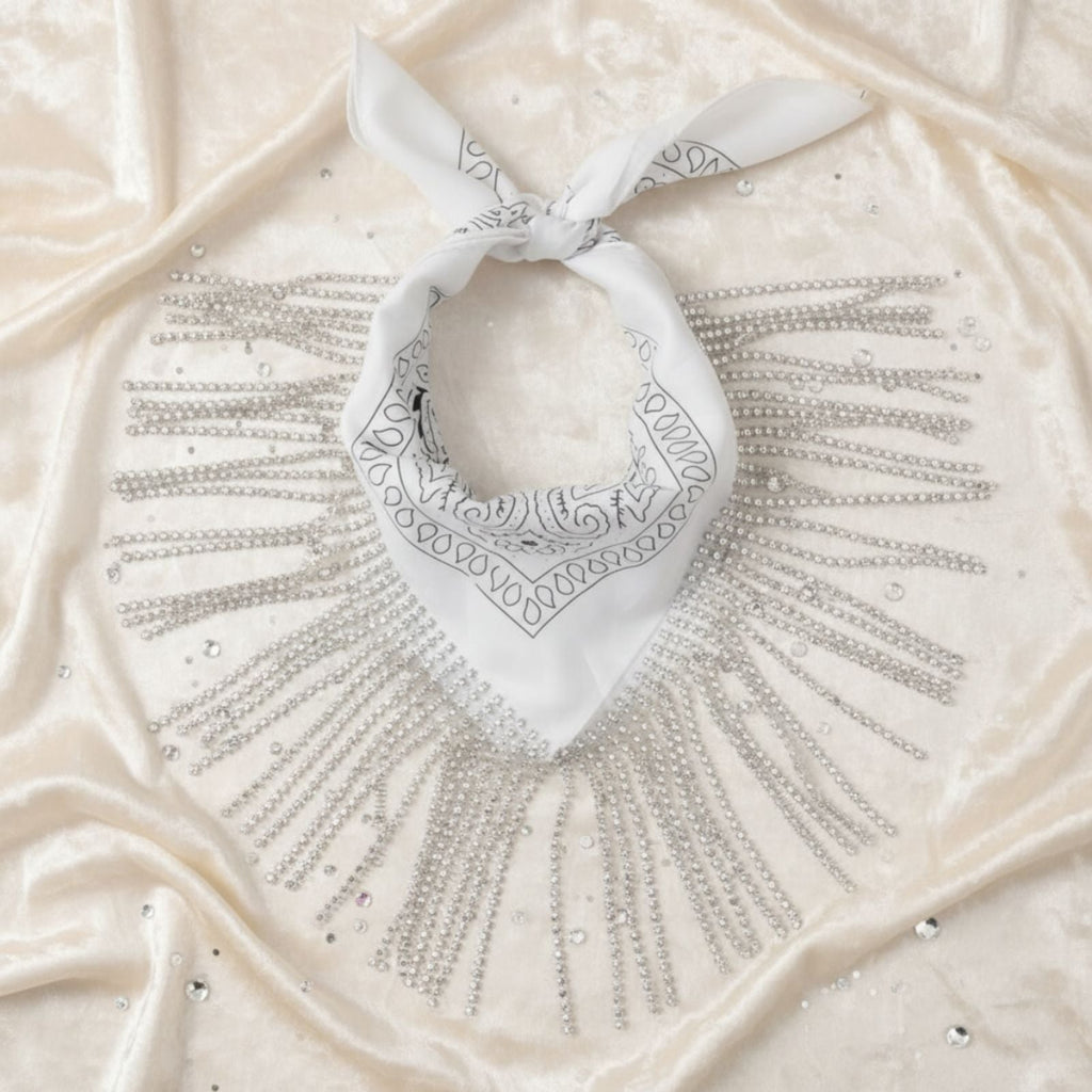 Statement Necklace with White Bandana Bling Fringe Stylish Accessory