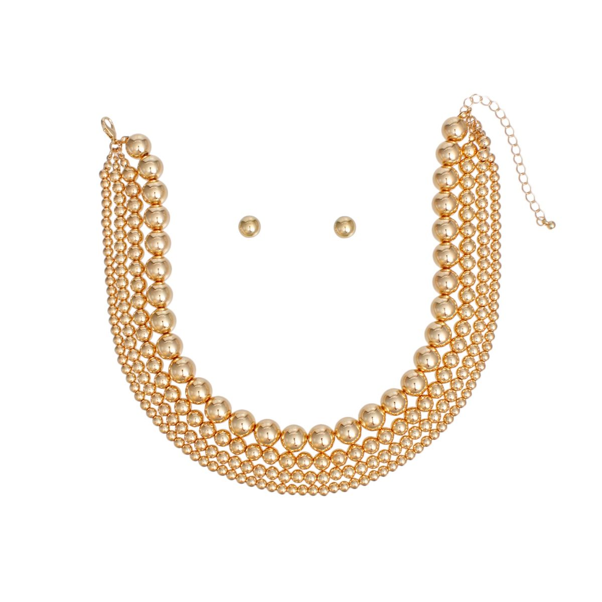 Layered 4 Row Gold Ball Bead Choker Necklace – Trendy Stylish Statement Jewelry