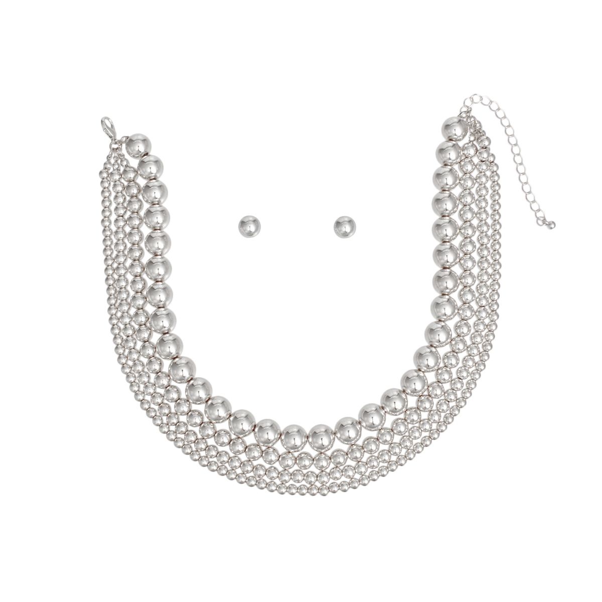 Layered 4 Row Silver Ball Bead Choker Necklace – Trendy Statement Jewelry