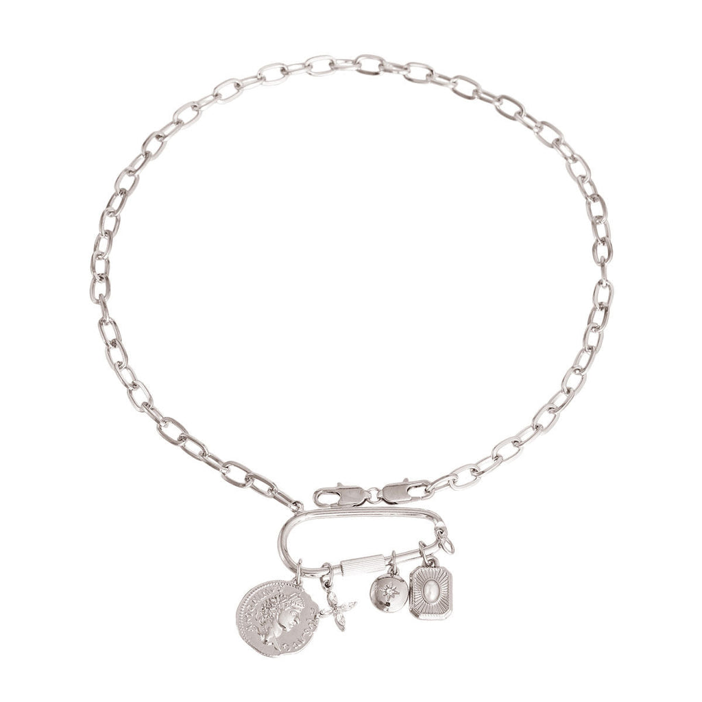 Carabiner Chain with Silver Coin Pendant Stylish Jewelry Accessory