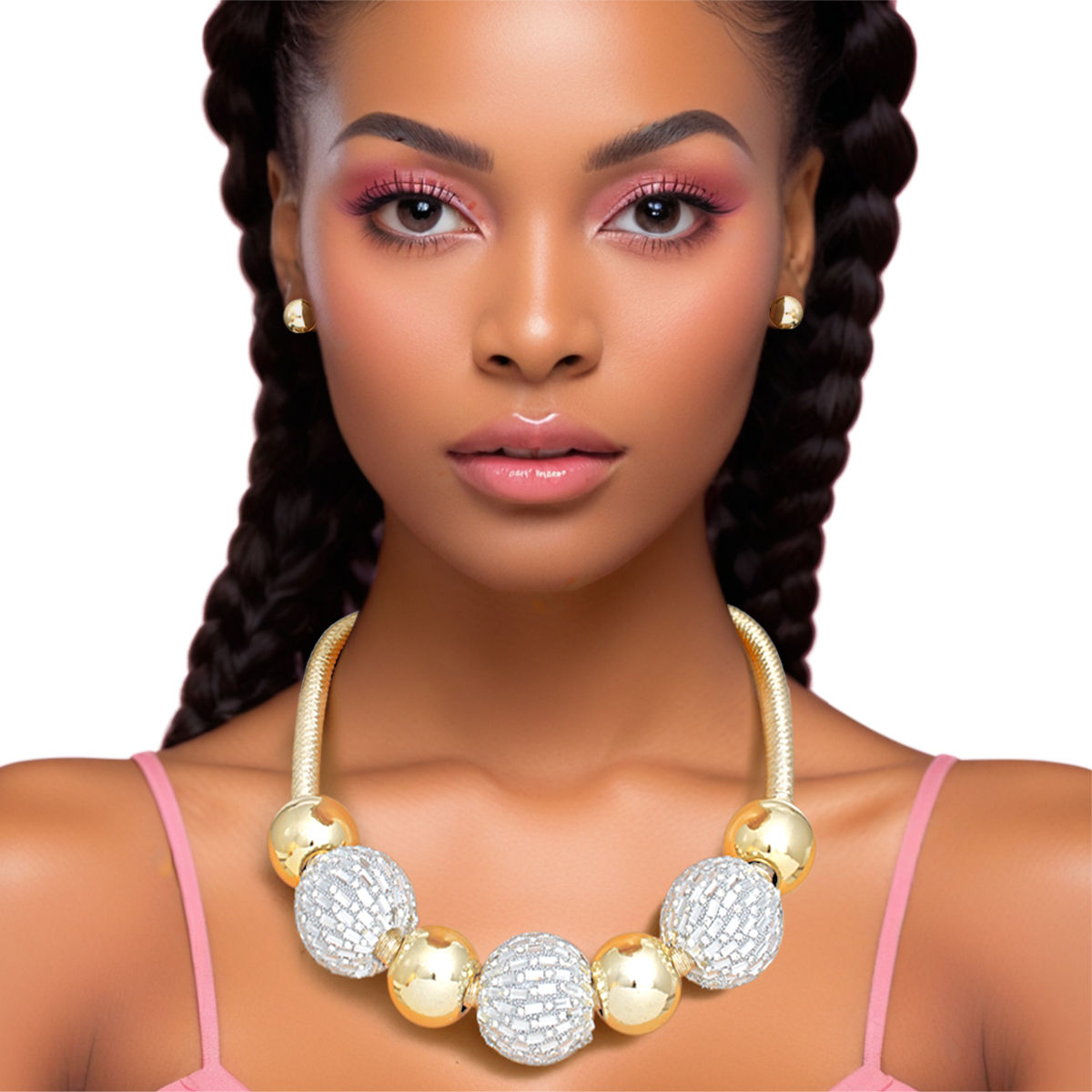 Statement Necklace Gold Mesh Disco Ball Set for Women Stylish Chic Jewelry