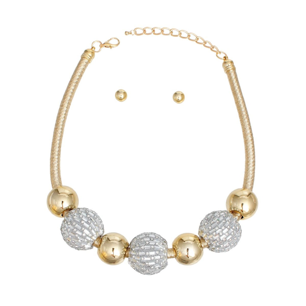 Statement Necklace Gold Mesh Disco Ball Set for Women Stylish Chic Jewelry