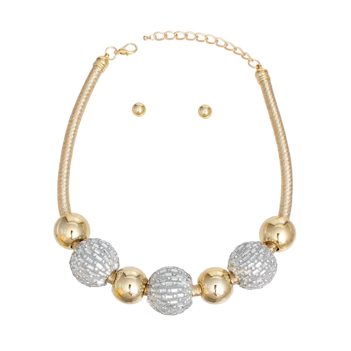 Statement Necklace Gold Mesh Disco Ball Set for Women Stylish Chic Jewelry