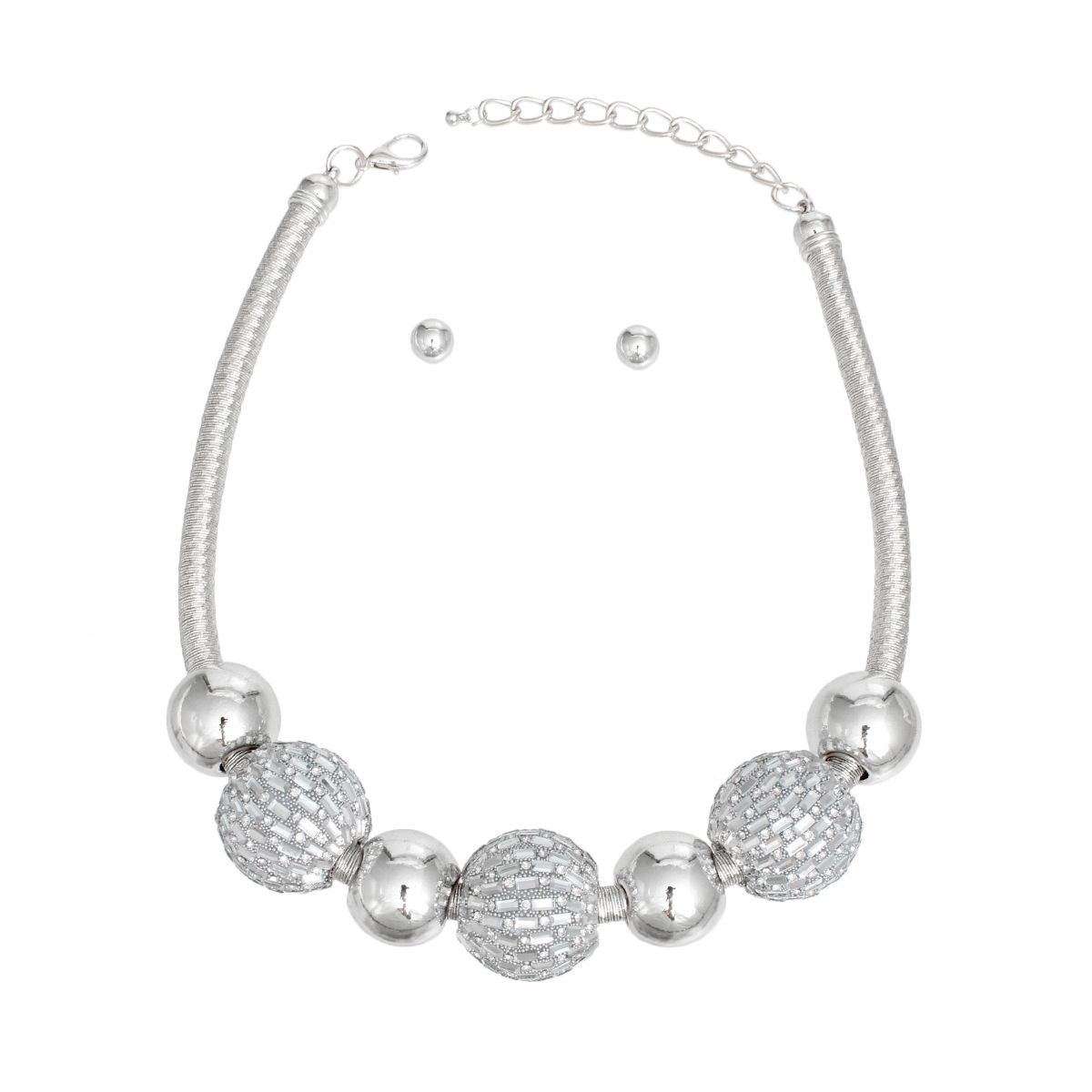 Statement Necklace Silver Mesh Disco Ball Trendy Jewelry for Women
