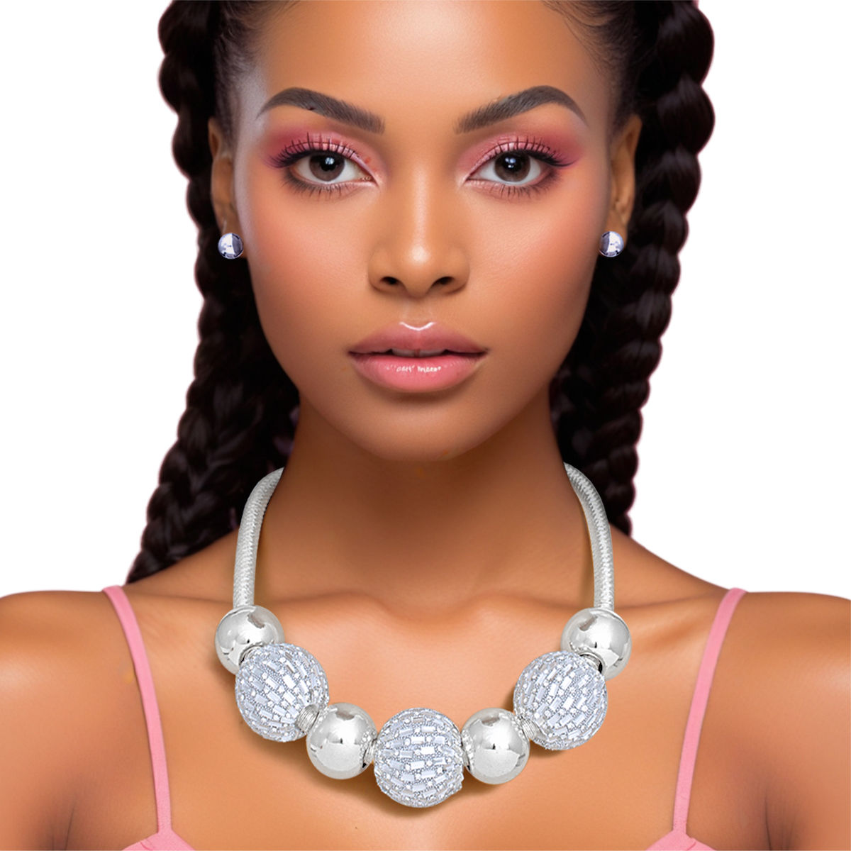 Statement Necklace Silver Mesh Disco Ball Trendy Jewelry for Women