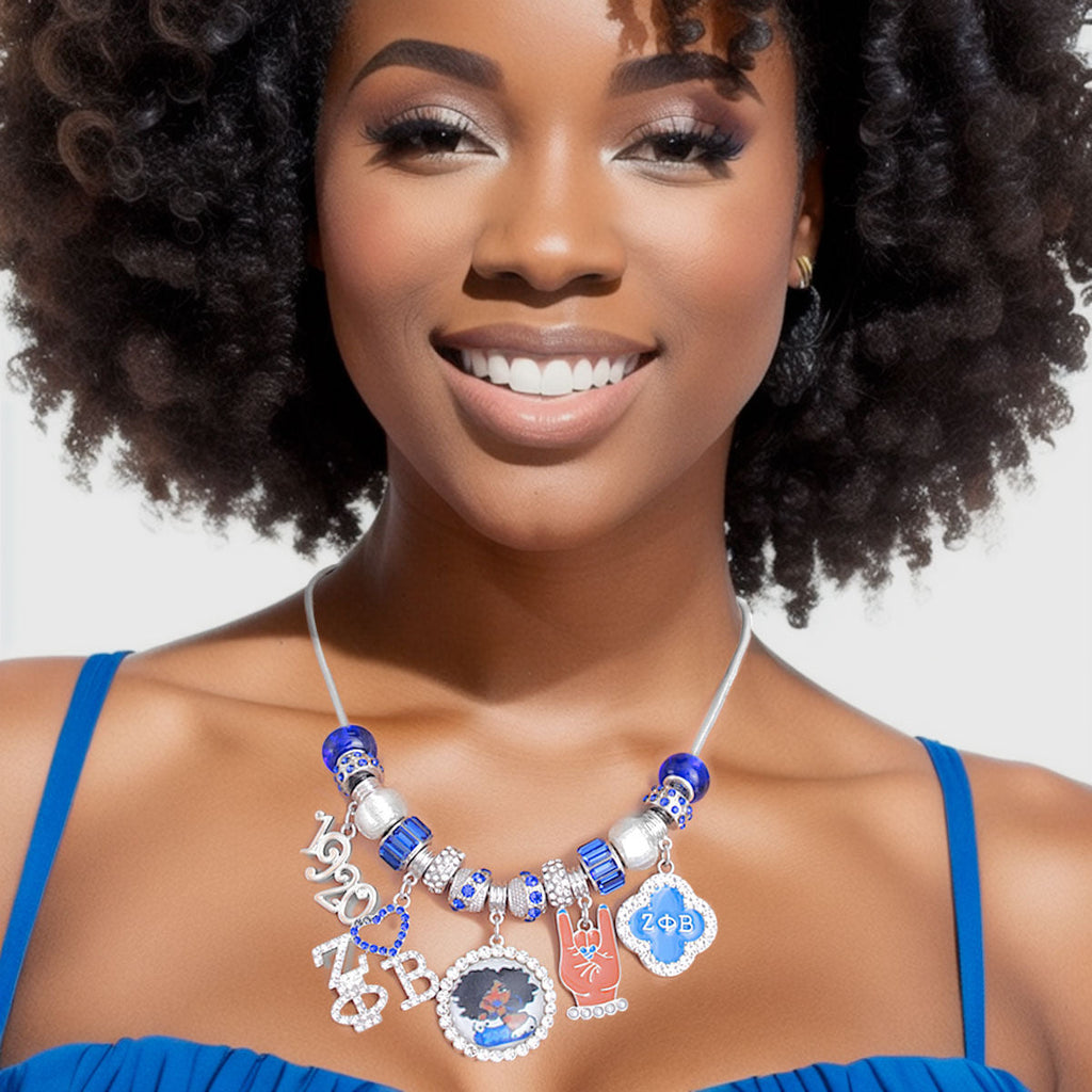 Charm Necklace Blue White Sorority Stylish Statement Jewelry