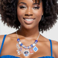 Charm Necklace Blue White Sorority Stylish Statement Jewelry