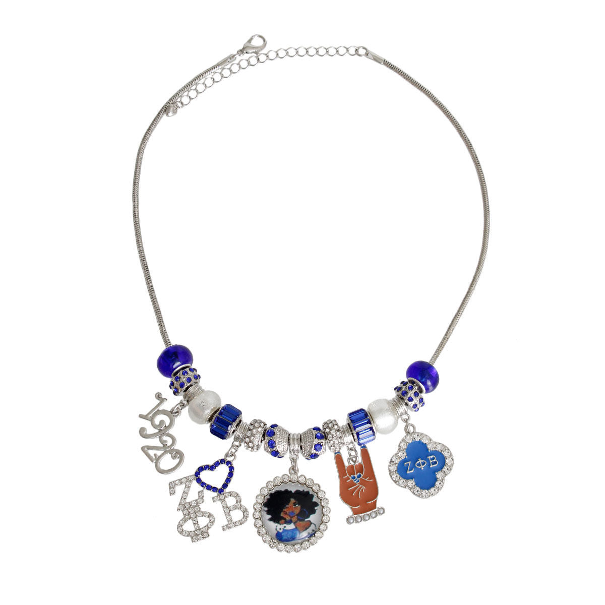 Charm Necklace Blue White Sorority Stylish Statement Jewelry