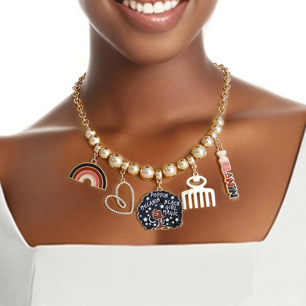 Charm Chain Necklace Gold Melanin Poppin Stylish Statement Jewelry