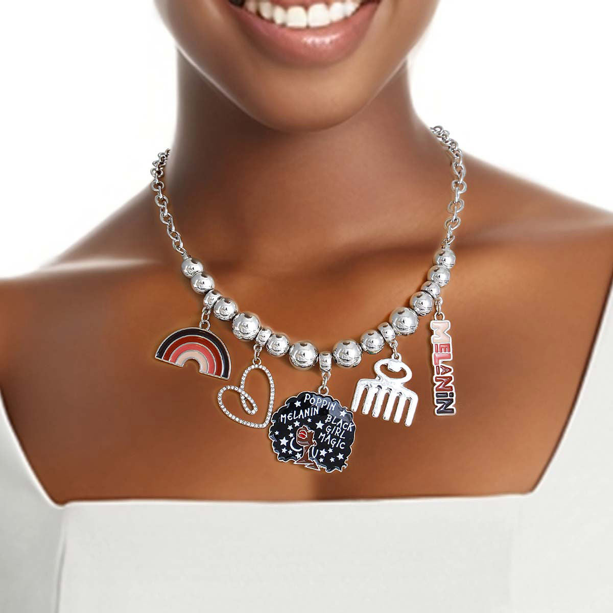 Charm Chain Silver Melanin Poppin Stylish Statement Jewelry