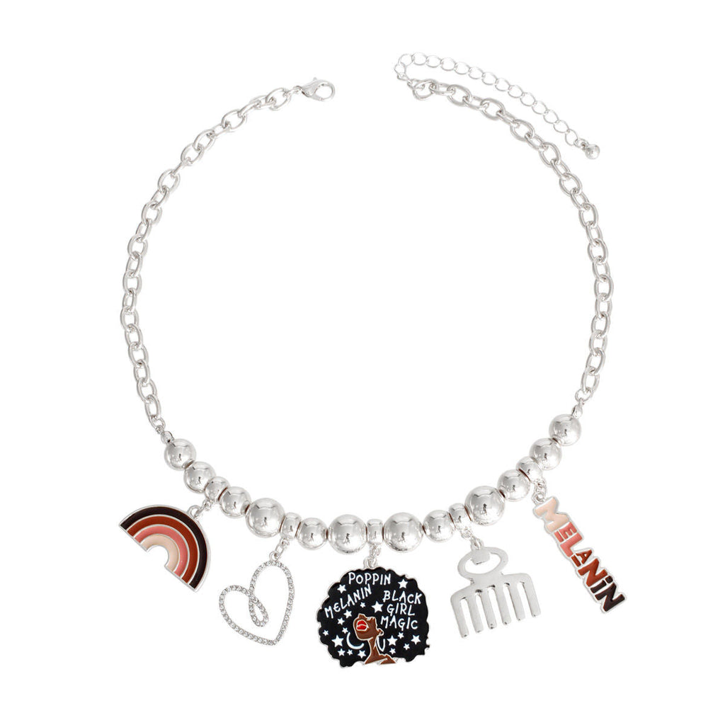 Charm Chain Silver Melanin Poppin Stylish Statement Jewelry