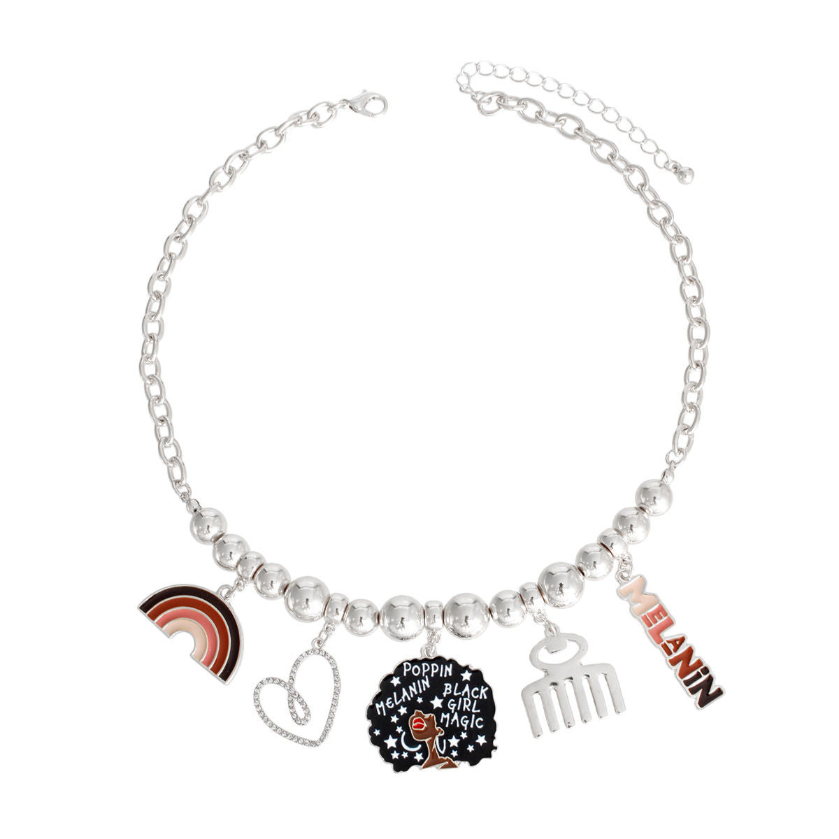 Charm Chain Silver Melanin Poppin Stylish Statement Jewelry
