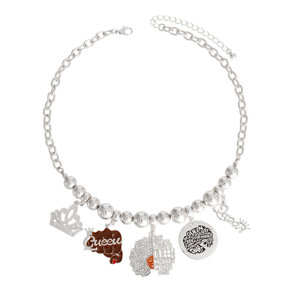 Charm Chain Silver Queen Afro Statement Necklace Trendy Jewelry