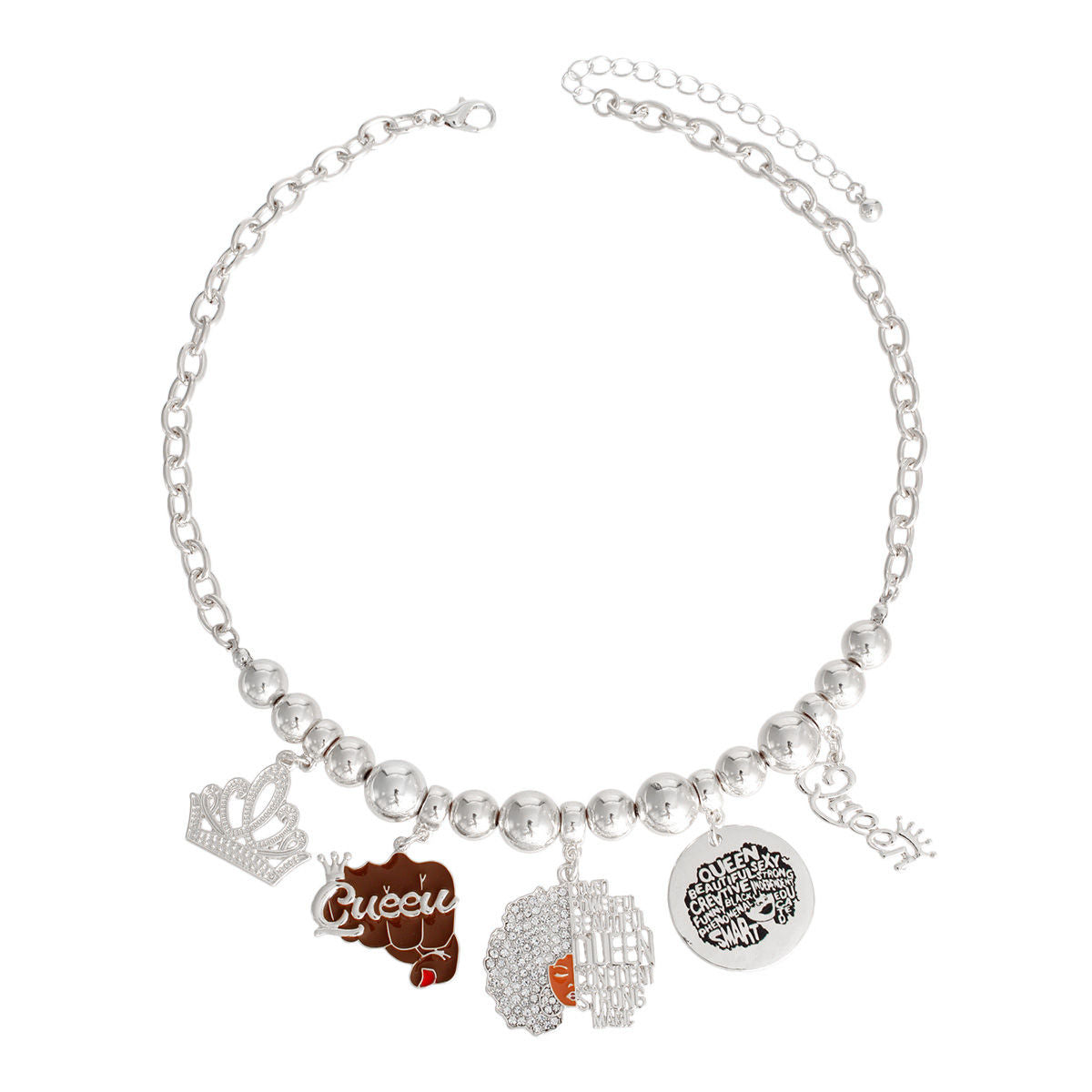 Charm Chain Silver Queen Afro Statement Necklace Trendy Jewelry