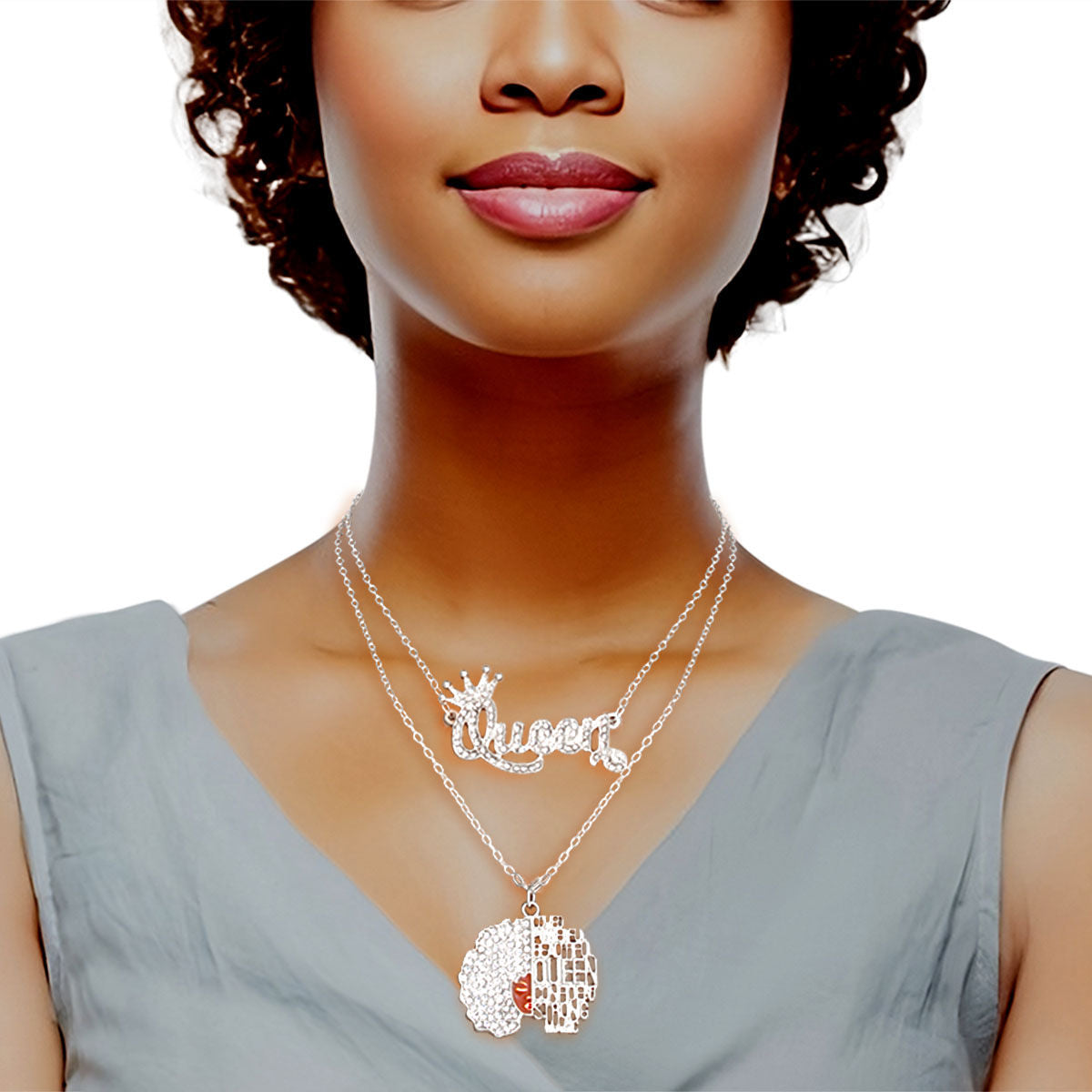 2 Pcs Silver Queen Afro Chains Stylish Statement Jewelry