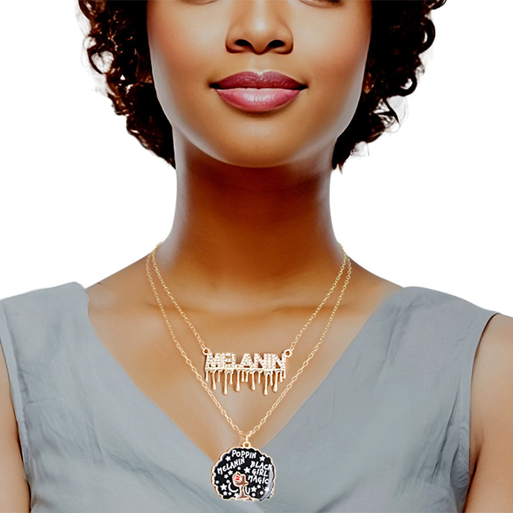 Statement 2-Piece Gold Melanin Afro Chains Layered Necklace Set