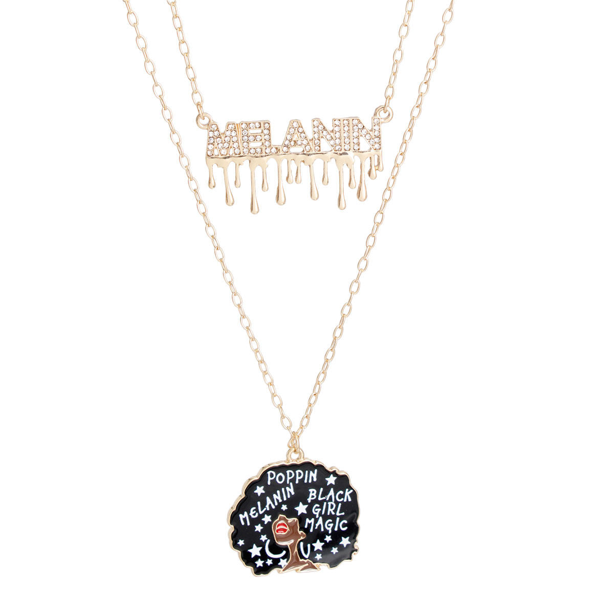 Statement 2-Piece Gold Melanin Afro Chains Layered Necklace Set