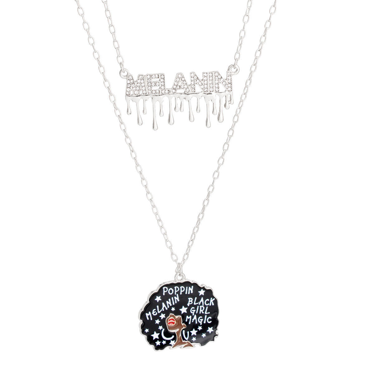 2 Pcs Silver Melanin Afro Chains Stylish Statement Jewelry