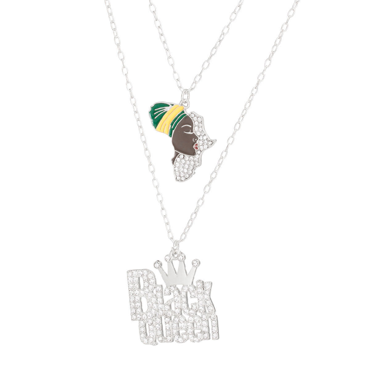 Statement Layered Chains 2 Pcs Silver Black Set