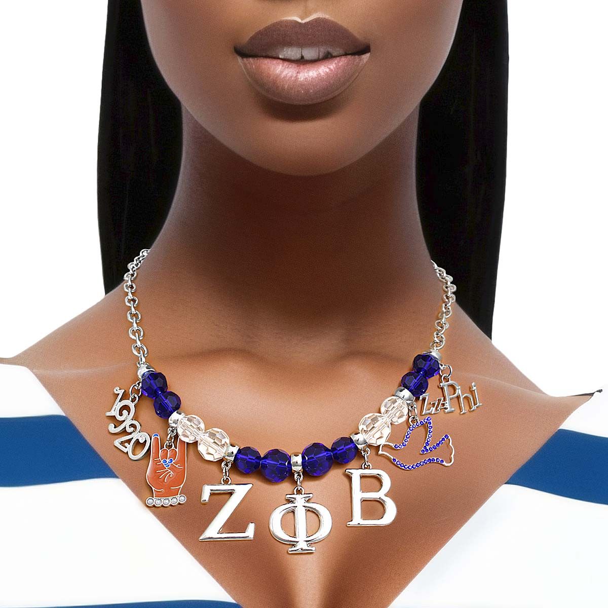 Statement Necklace Blue Clear Bead Zeta Stylish Chic Accessory