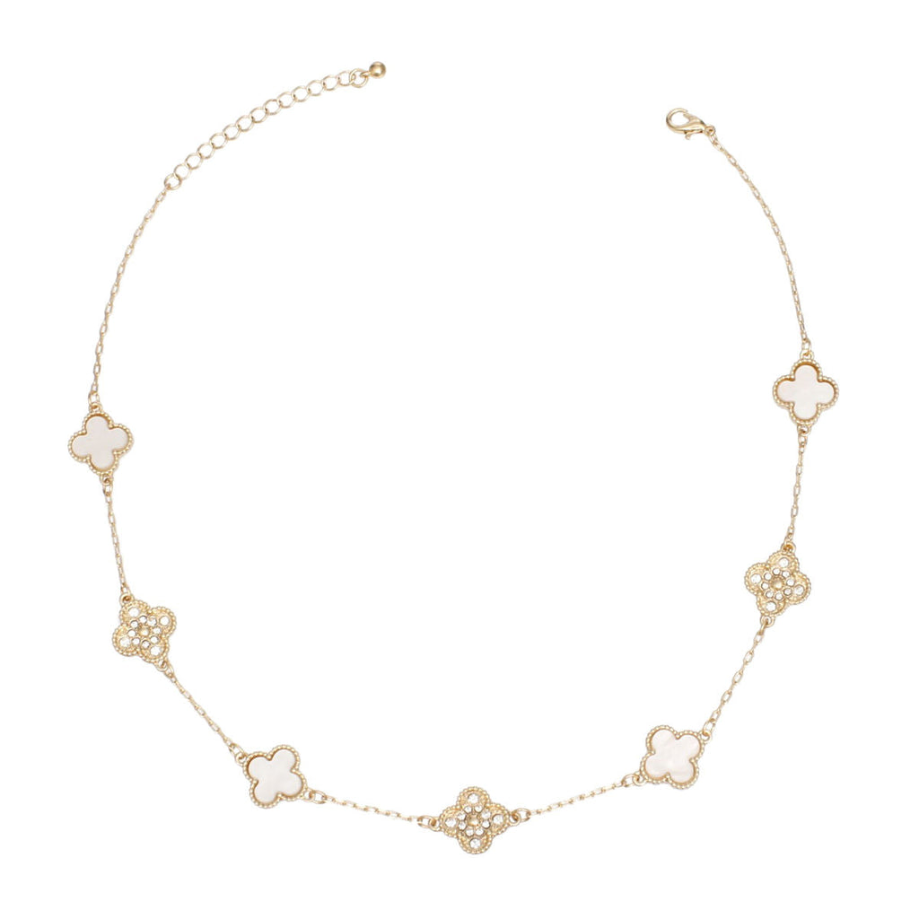 Women’s Necklace Gold White Clover Pendant Stylish Chic Jewelry