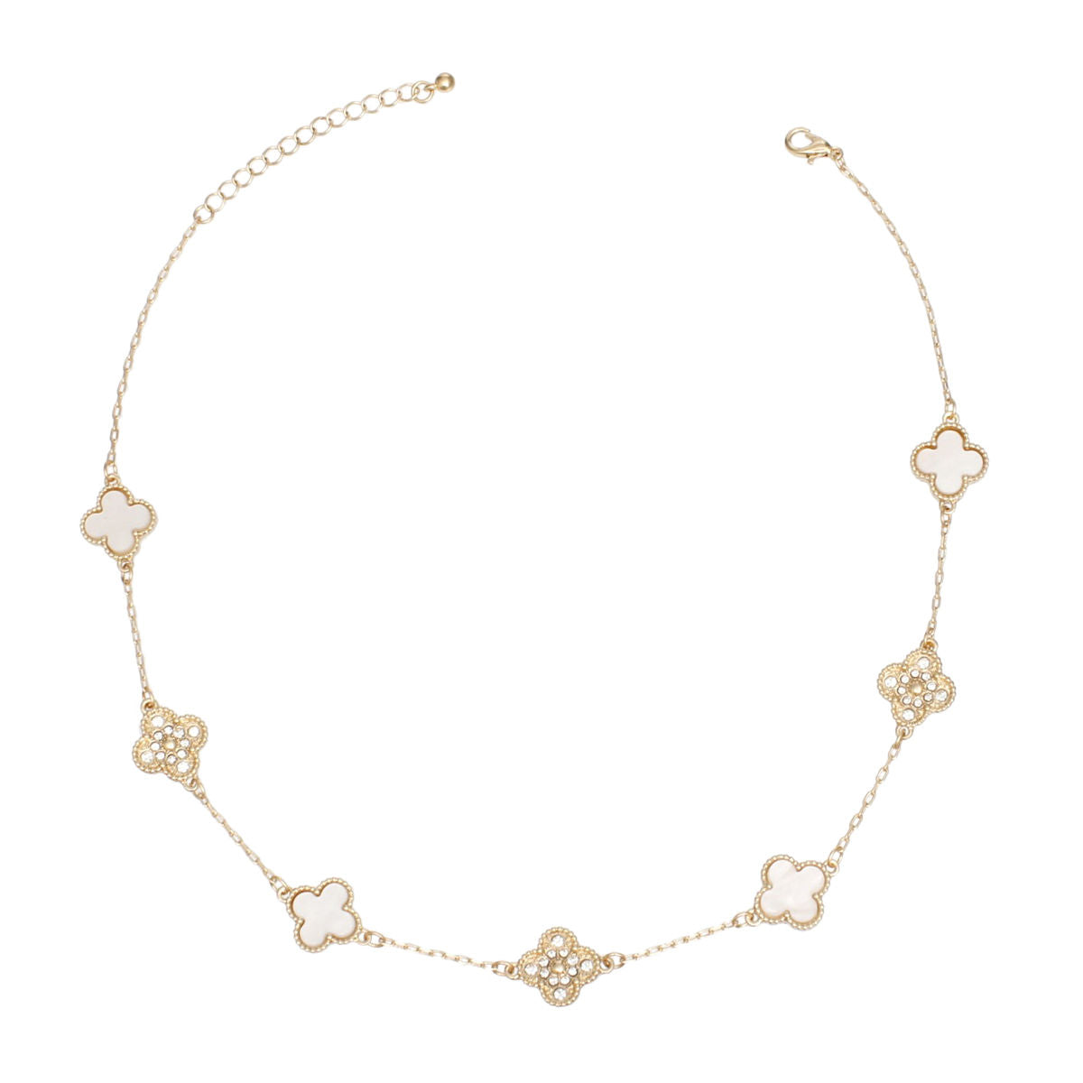 Women’s Necklace Gold White Clover Pendant Stylish Chic Jewelry