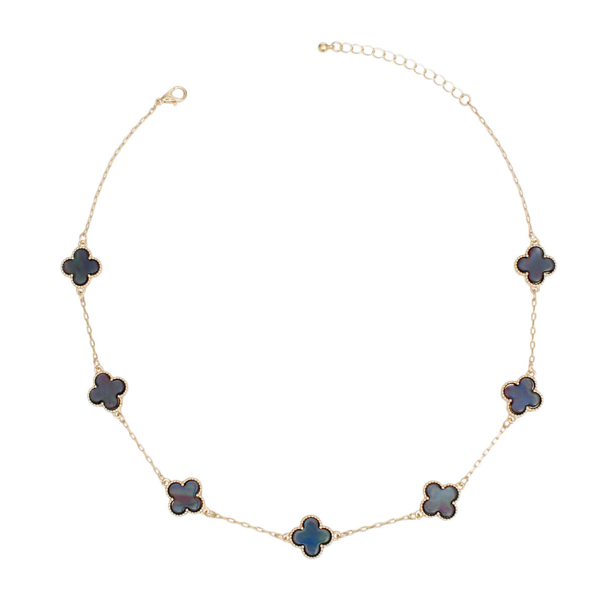 Statement Necklace Gold Gray Quatrefoil Clover 7 Motifs Stylish Jewelry Accessory