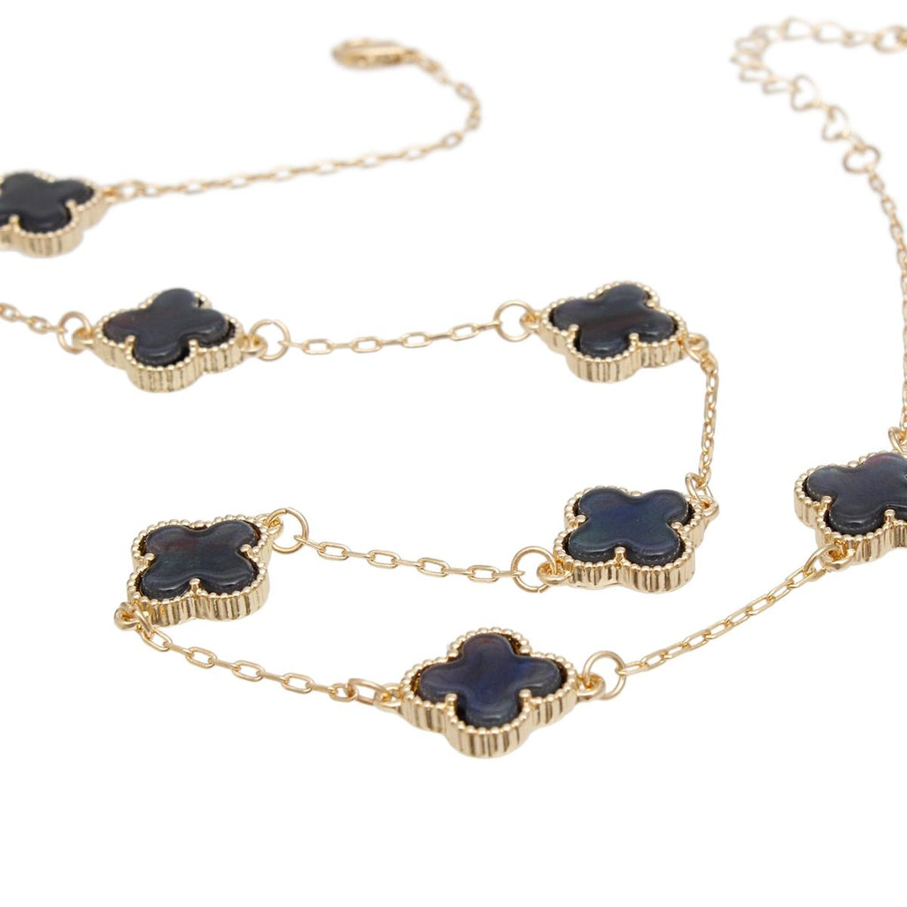 Statement Necklace Gold Gray Quatrefoil Clover 7 Motifs Stylish Jewelry Accessory