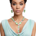 Statement Y Necklace Pink Green Crystal AKA Sorority Formal Jewelry