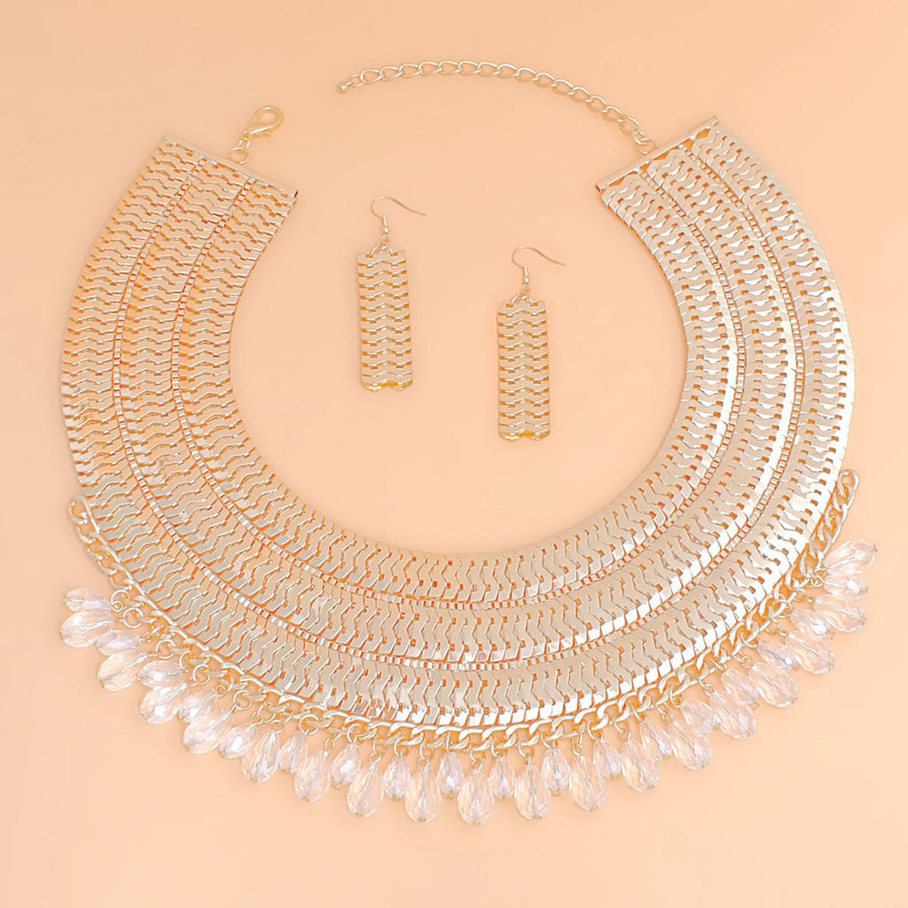 Statement Necklace Gold Chain Art Deco Teardrop Collar Set Stylish Chic
