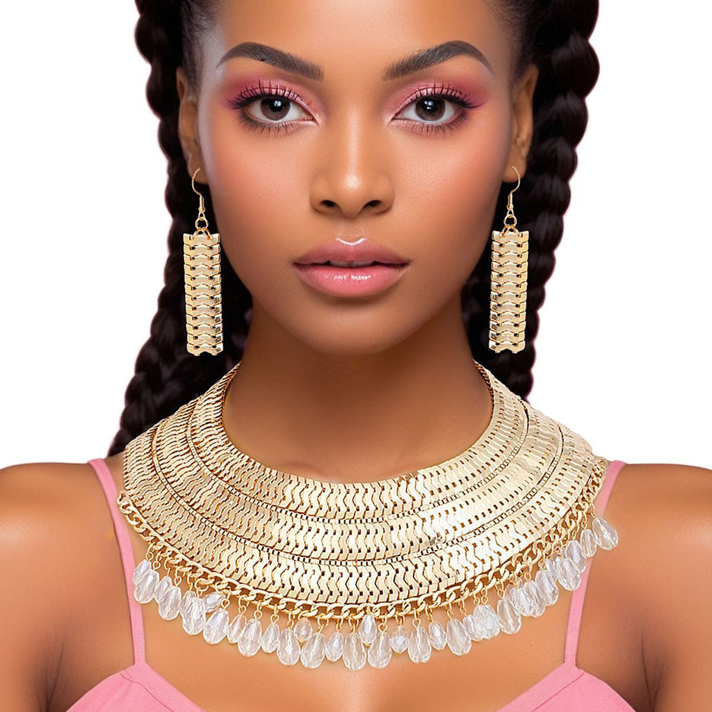 Statement Necklace Gold Chain Art Deco Teardrop Collar Set Stylish Chic
