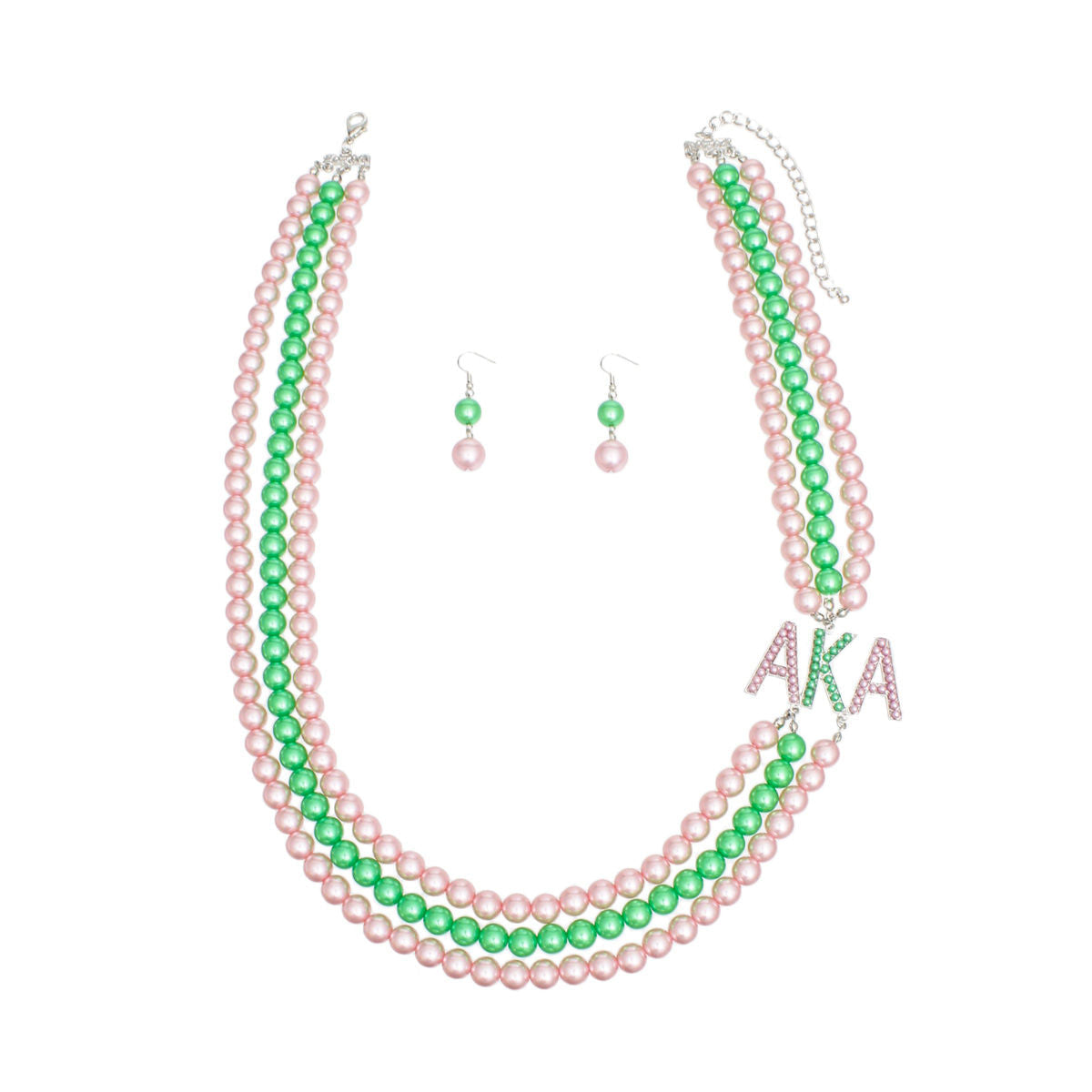 Statement Brooch Necklace, AKA Sorority Pink and Green, Long 3 Row Layered Design, Stylish Accessory