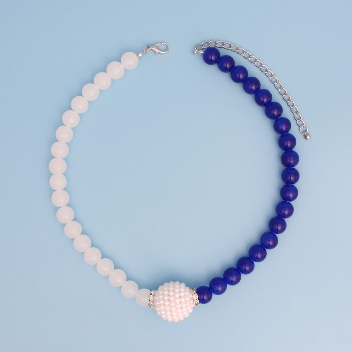 Pearl Glass Bead Necklace Blue White Sorority Stylish Statement Jewelry