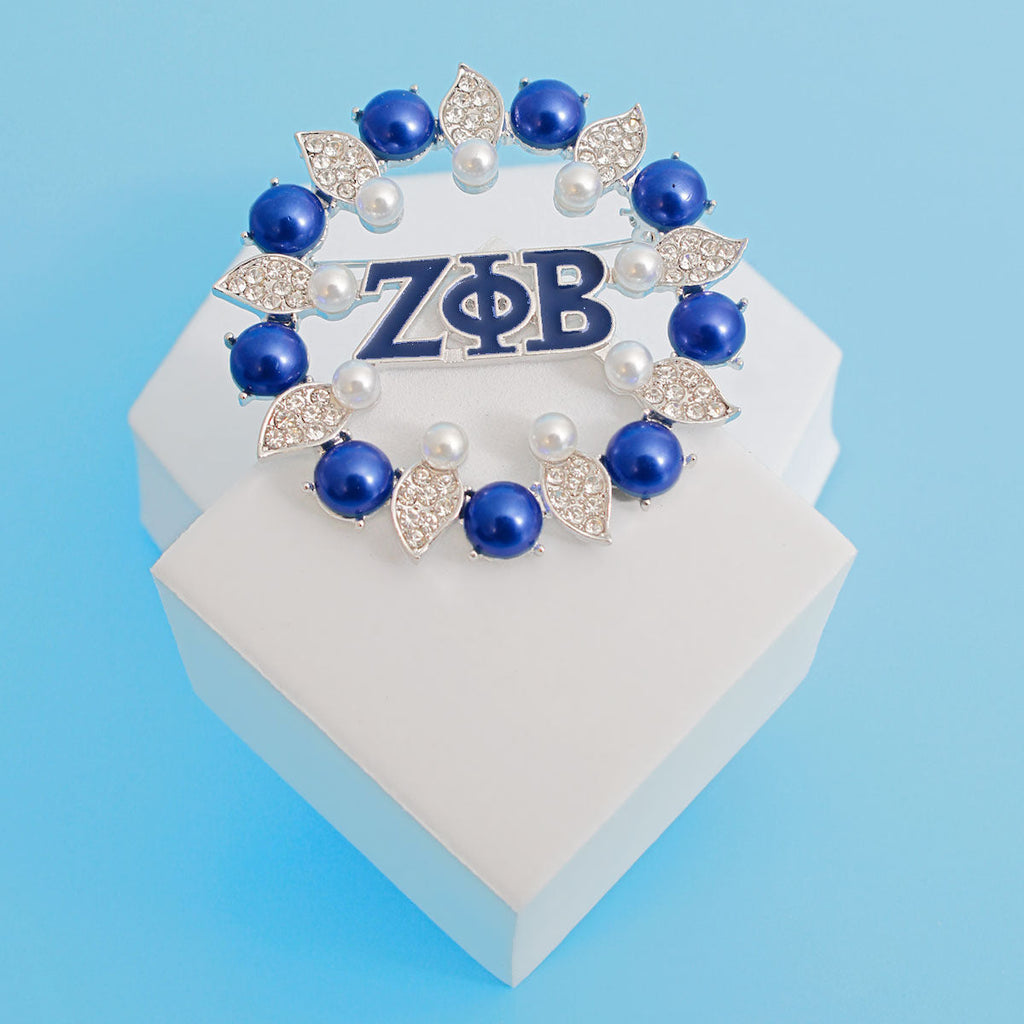 Women’s Brooch Pin with Blue and White Zeta Pearl – Stylish Statement Jewelry