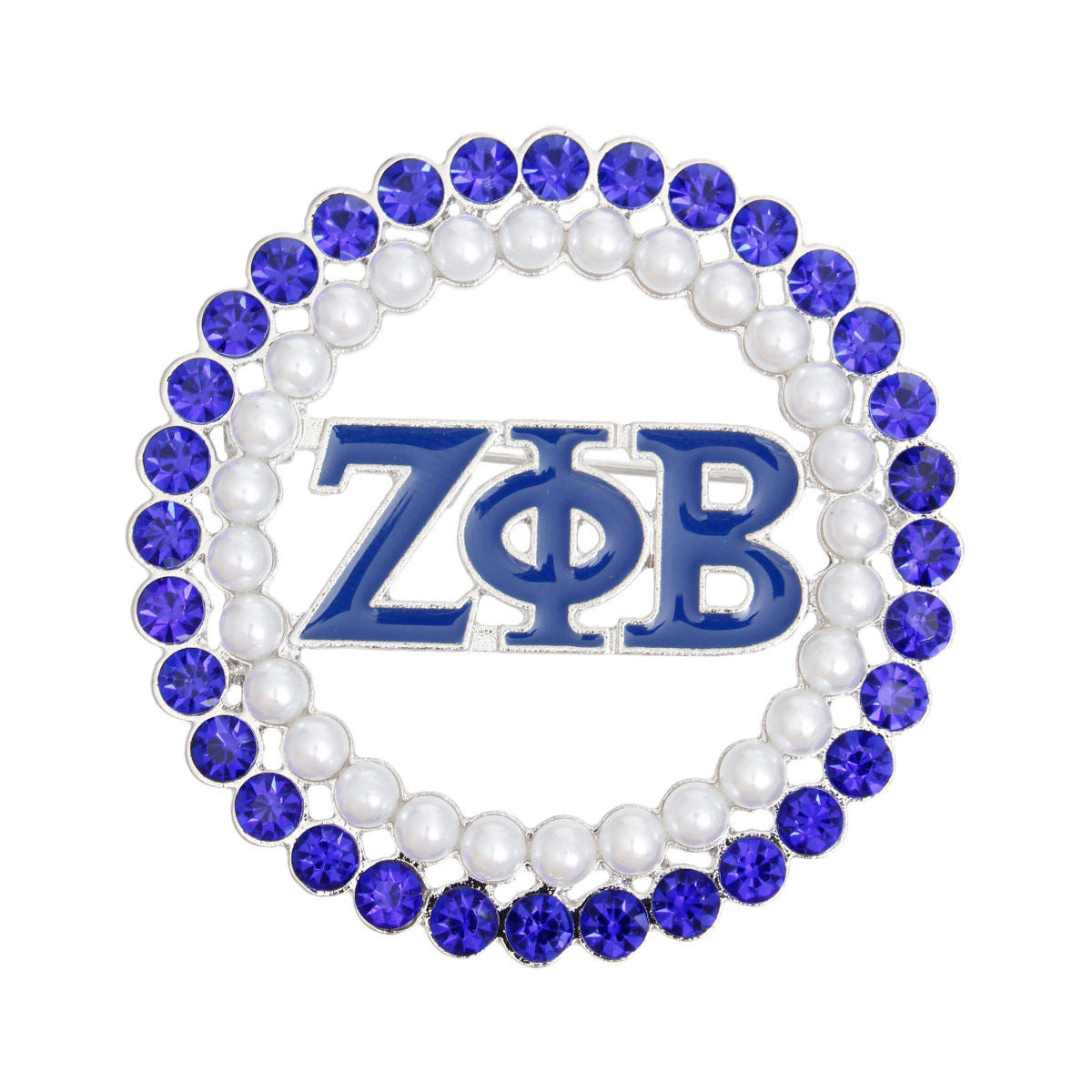 Women’s Round Blue and White Zeta Brooch Pin – Stylish Fashion Accessory