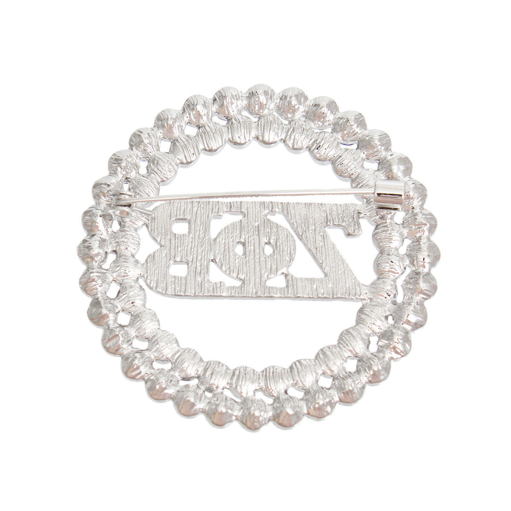 Women’s Round Blue and White Zeta Brooch Pin – Stylish Fashion Accessory