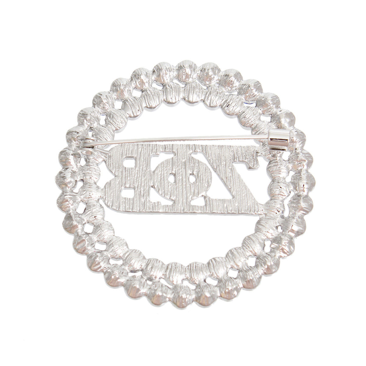 Women’s Round Blue and White Zeta Brooch Pin – Stylish Fashion Accessory